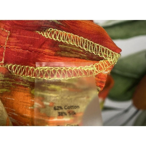 Talbots Size 14 Orange Paint Brush Popover Silk Blend Semi Sheer Long Sleeve Top - Picture 2 of 6